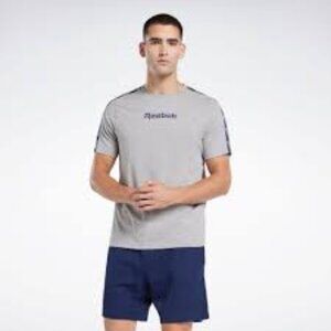 Reebok Men's Gray Logo T-Shirt with Shoulder Tape